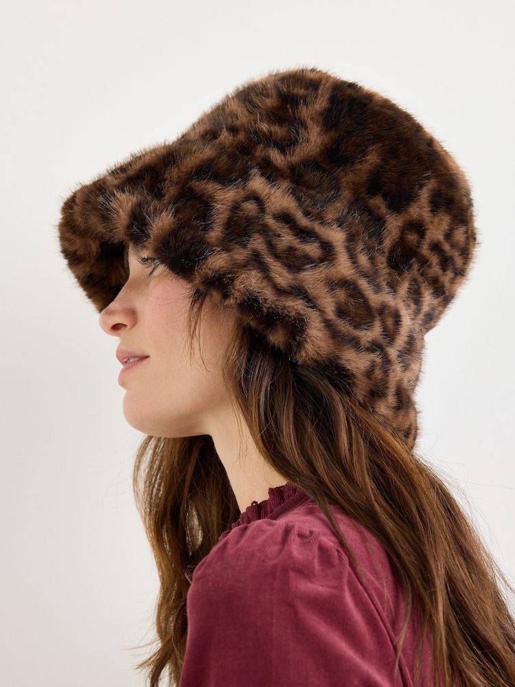 Oliver Bonas Brown Animal Print Faux Fur Hat - Image 7 of 7 Oliver Bonas Brown Animal Print Faux Fur Hat - Image 7 of 7