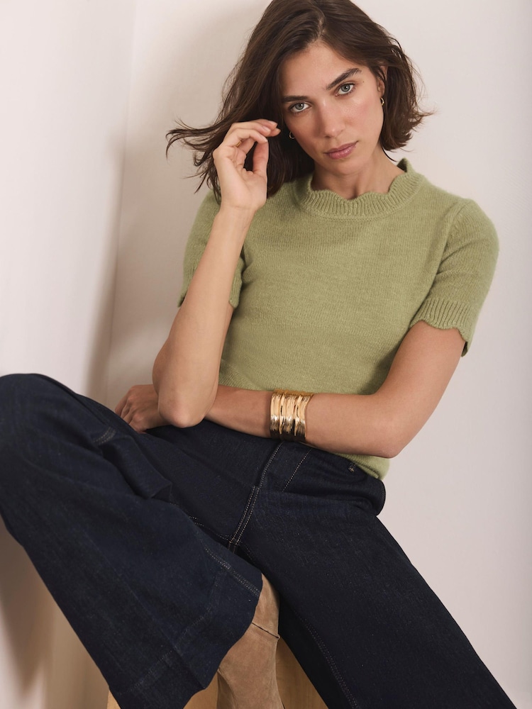 Mint Velvet Green Scallop Knit Top - Image 1 of 8 Mint Velvet Green Scallop Knit Top - Image 1 of 8