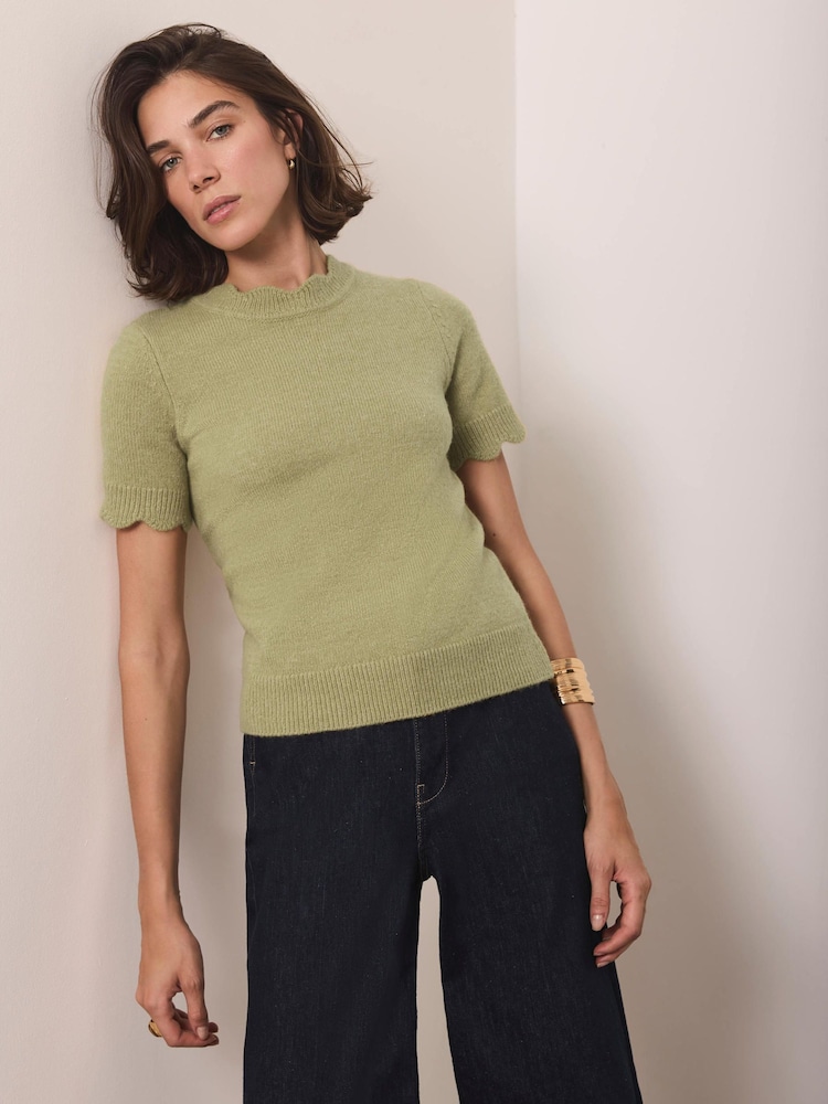 Mint Velvet Green Scallop Knit Top - Image 2 of 8 Mint Velvet Green Scallop Knit Top - Image 2 of 8