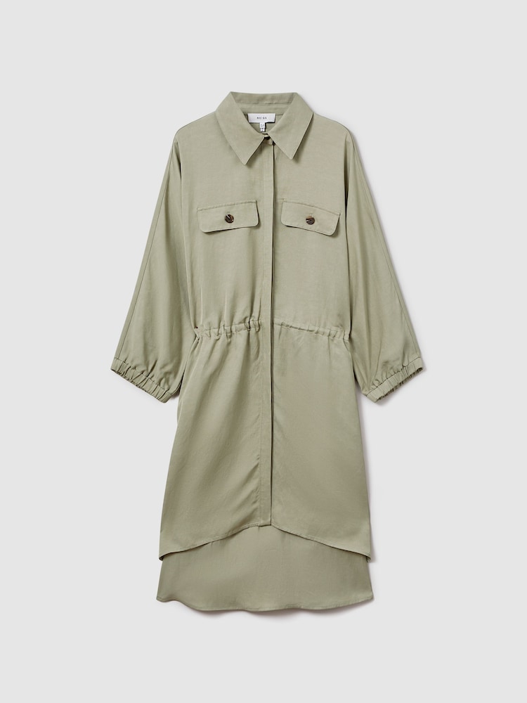 Reiss Green Leighton Viscose-Linen Tie Waist Mini Dress - Image 2 of 7
