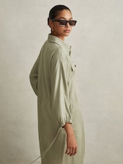 Reiss Green Leighton Viscose-Linen Tie Waist Mini Dress - Image 4 of 7