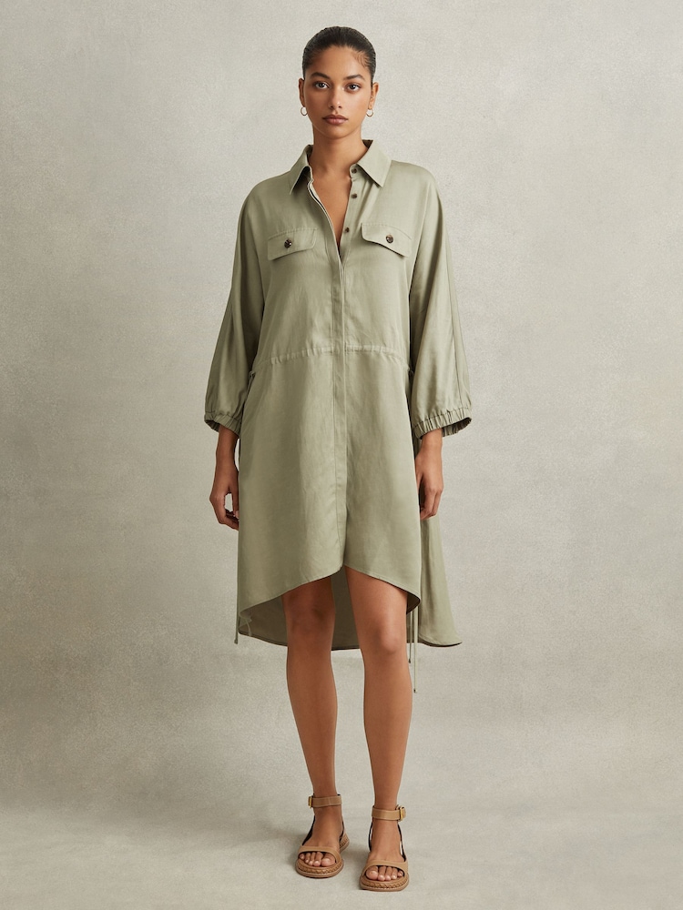 Buy Reiss Green Leighton Viscose-Linen Tie Waist Mini Dress from Next USA