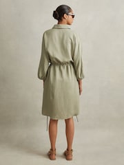 Reiss Green Leighton Viscose-Linen Tie Waist Mini Dress - Image 6 of 7
