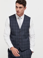 Navy Blue Signature TG Di Fabio 100% Wool Check Suit: Waistcoat - Image 1 of 6