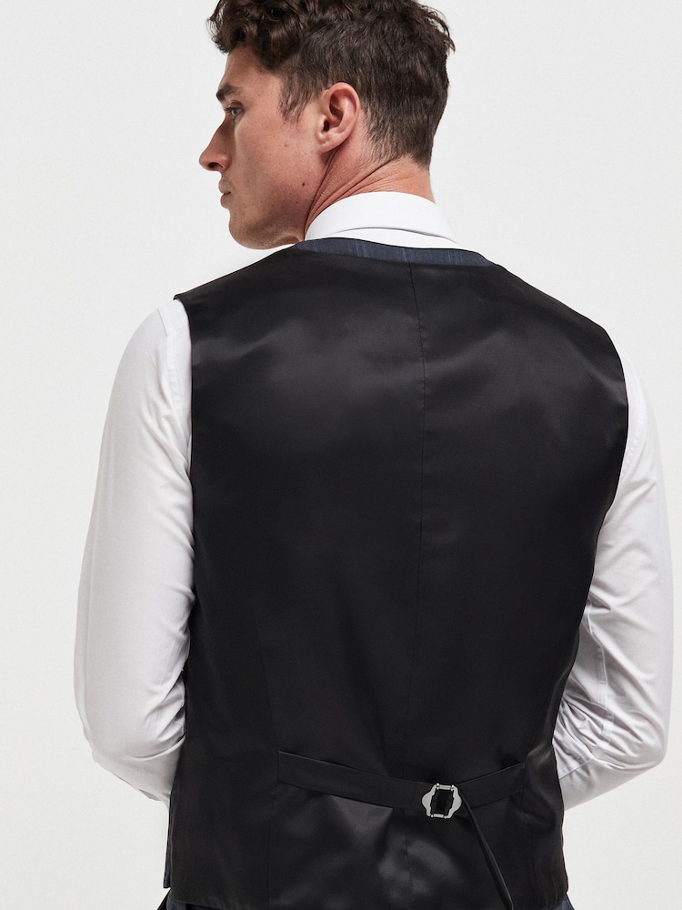 Navy Blue Signature TG Di Fabio 100% Wool Check Suit: Waistcoat - Image 2 of 6
