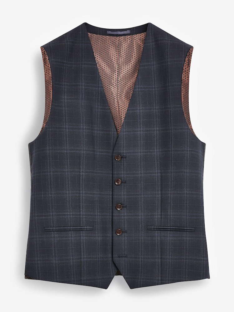 Navy Blue Signature TG Di Fabio 100% Wool Check Suit: Waistcoat - Image 6 of 6