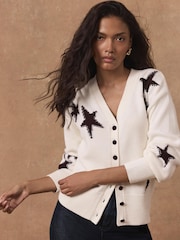 Mint Velvet White Cotton Star Detail Cardigan - Image 1 of 7