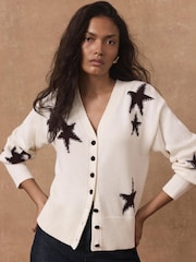 Mint Velvet White Cotton Star Detail Cardigan - Image 3 of 7