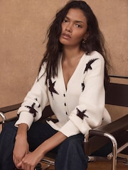 Mint Velvet White Cotton Star Detail Cardigan - Image 5 of 7