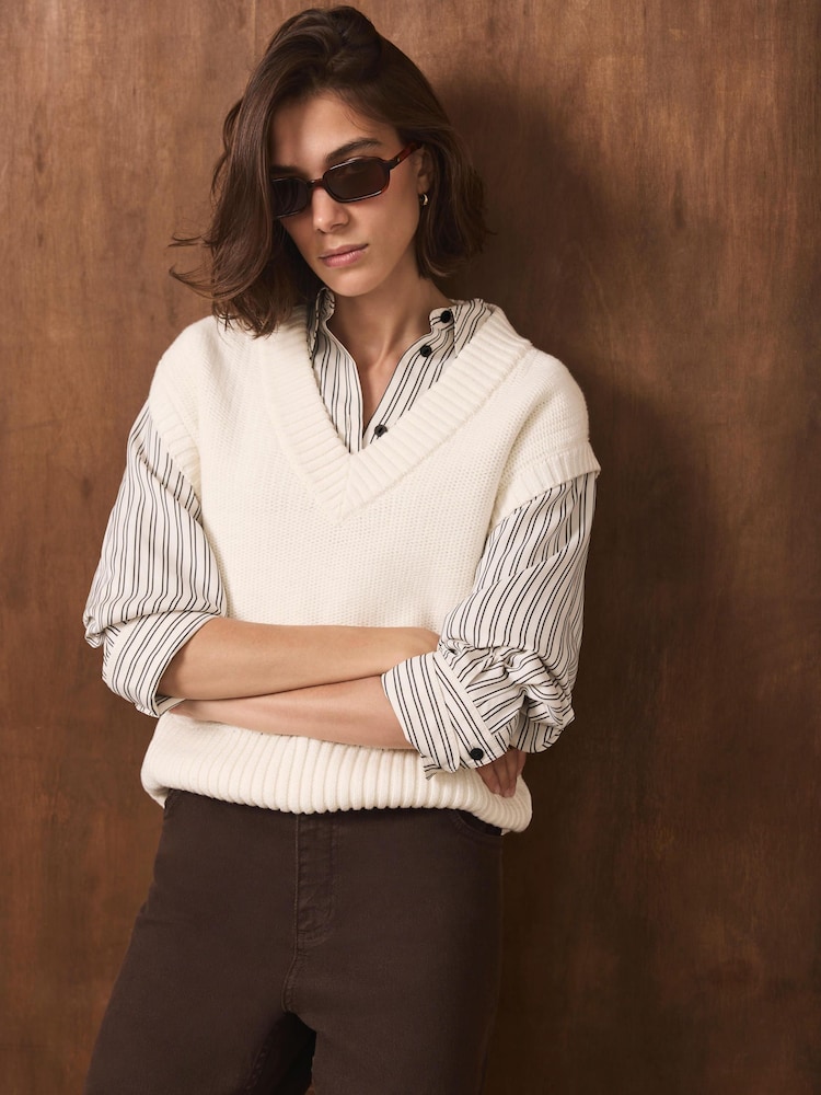 Mint Velvet White Sleeveless V-Neck Knit Top - Image 1 of 7