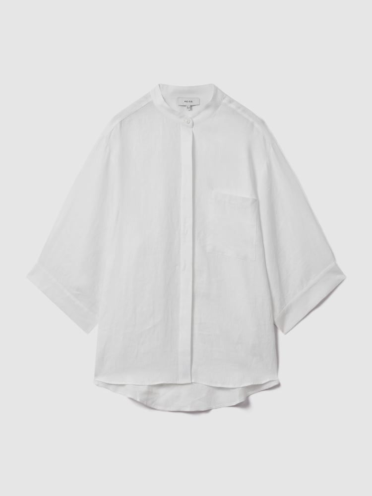 Reiss White Winona Relaxed Sleeve 100% Linen Shirt - Image 2 of 6