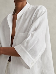 Reiss White Winona Relaxed Sleeve 100% Linen Shirt - Image 3 of 6