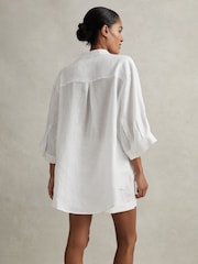 Reiss White Winona Relaxed Sleeve 100% Linen Shirt - Image 4 of 6