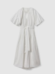 Reiss White Alice Lyocell Blend Puff Sleeve Midi Dress - Image 2 of 5