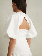 Reiss White Alice Lyocell Blend Puff Sleeve Midi Dress - Image 4 of 5
