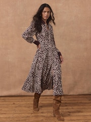 Mint Velvet Red Printed Contrast Midi Shirt Dress - Image 1 of 7