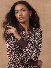 Mint Velvet Red Printed Contrast Midi Shirt Dress - Image 3 of 7