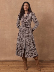 Mint Velvet Red Printed Contrast Midi Shirt Dress - Image 4 of 7