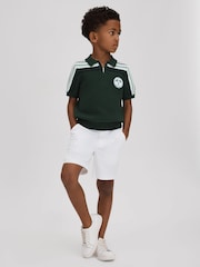 Reiss Dark Green Stark 3-9 yrs Textured Cotton Half-Zip Polo Shirt - Image 1 of 4