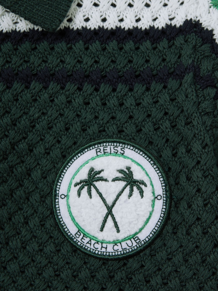 Reiss Dark Green Stark 3-9 yrs Textured Cotton Half-Zip Polo Shirt - Image 4 of 4