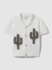 Reiss Ecru/Green Takla Junior Knitted Cactus Cuban Collar Shirt - Image 2 of 4