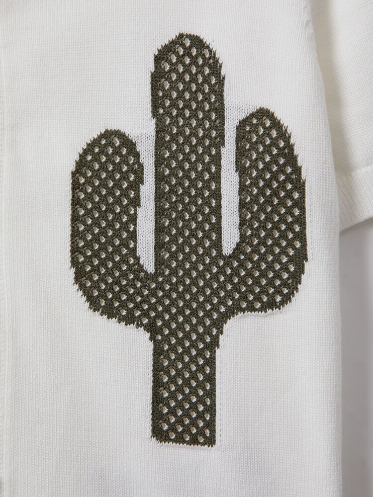 Reiss Ecru/Green Takla Junior Knitted Cactus Cuban Collar Shirt - Image 4 of 4