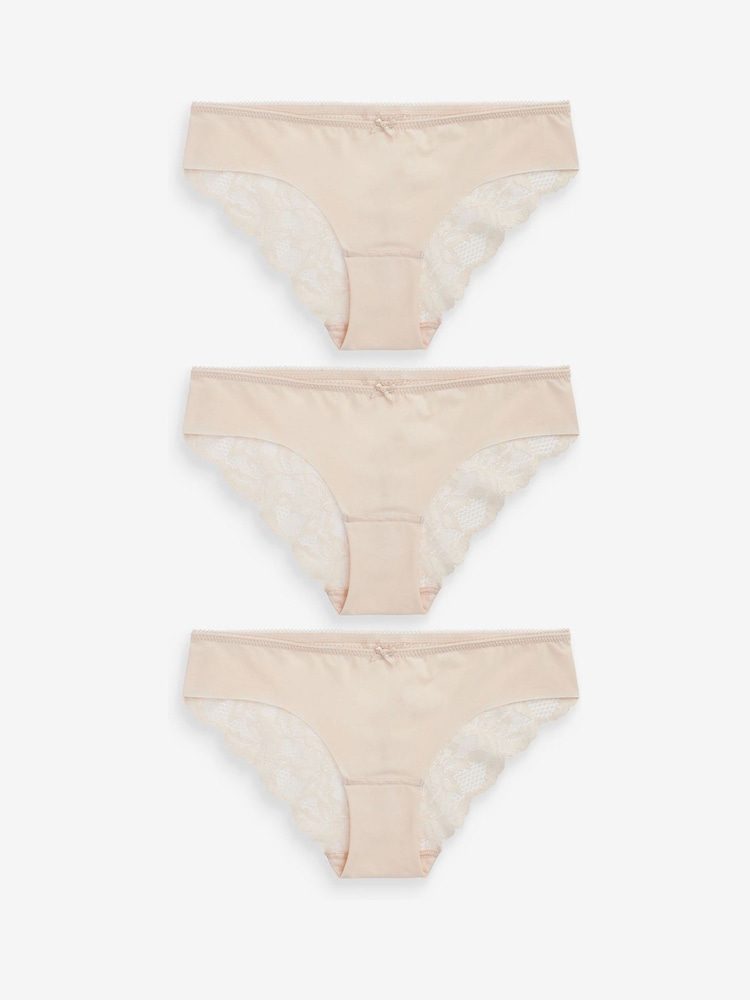 Nude Brazilian No VPL Lace Back Briefs 3 Pack - Image 1 of 6 Nude Brazilian No VPL Lace Back Briefs 3 Pack - Image 1 of 6