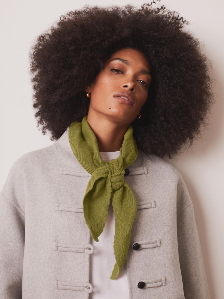 Mint Velvet Green Scallop Edge Knit Scarf - Image 1 of 5 Mint Velvet Green Scallop Edge Knit Scarf - Image 1 of 5