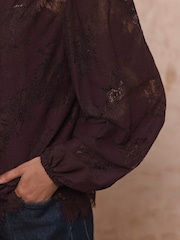 Mint Velvet Red Lace Pussybow Blouse - Image 5 of 7