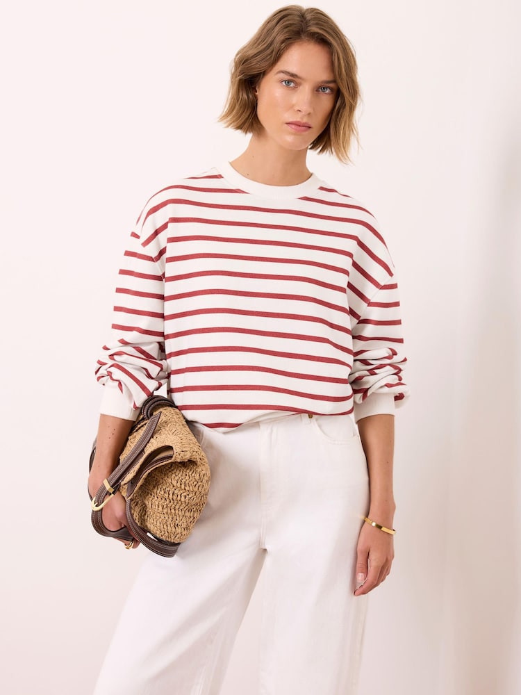 Mint Velvet White Stripe Blouson Sweatshirt - Image 1 of 7 Mint Velvet White Stripe Blouson Sweatshirt - Image 1 of 7