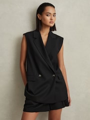 Reiss Black Karyn Wool Blend Double Breasted Waistcoat - Image 1 of 6
