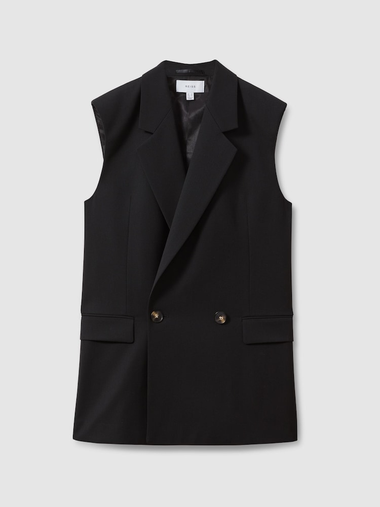 Reiss Black Karyn Wool Blend Double Breasted Waistcoat - Image 2 of 6