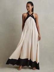 Reiss Neutral/Black Aubree Relaxed Colourblock Maxi Dress - Image 1 of 6