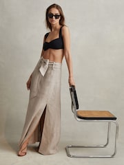 Reiss Neutral Abigail High Rise Linen Maxi Skirt - Image 1 of 7