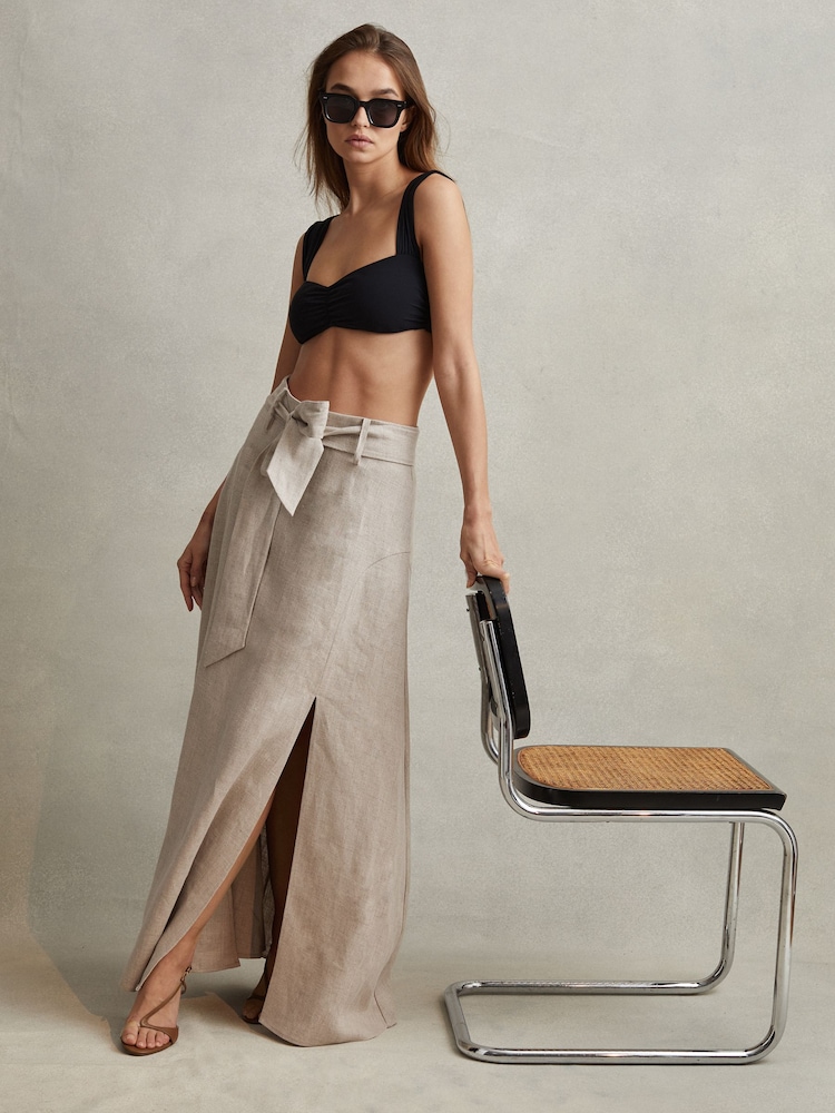 Reiss Neutral Abigail High Rise Linen Maxi Skirt - Image 1 of 7