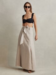 Reiss Neutral Abigail High Rise Linen Maxi Skirt - Image 4 of 7