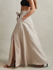 Reiss Neutral Abigail High Rise Linen Maxi Skirt - Image 5 of 7