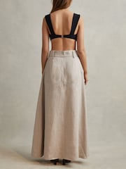 Reiss Neutral Abigail High Rise Linen Maxi Skirt - Image 6 of 7