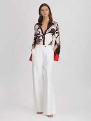 Reiss Burgundy/Cream Kari Printed High-Low Button-Through Shirt - Image 3 of 6