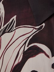 Reiss Burgundy/Cream Kari Printed High-Low Button-Through Shirt - Image 6 of 6