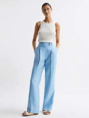 Reiss Blue Hollie Wide Leg Linen Trousers - Image 1 of 7