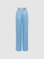 Reiss Blue Hollie Wide Leg Linen Trousers - Image 2 of 7