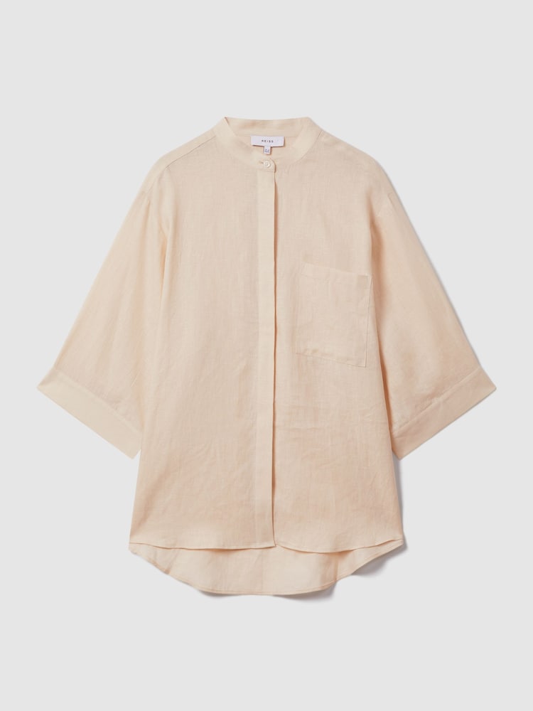 Reiss Blush Winona Relaxed Sleeve Linen Shirt - Image 2 of 6 Reiss Blush Winona Relaxed Sleeve Linen Shirt - Image 2 of 6