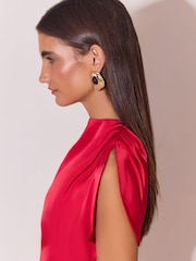 Lipsy Red Satin Ruched Short Sleeve Fit And Flare Maxi Dress - Image 3 of 6