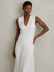 Reiss Ivory Saffy Ruched Bodycon Midi Dress - Image 5 of 6