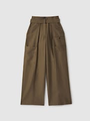 Reiss Khaki Maria Wide Leg Paper Bag Trousers - Image 2 of 6