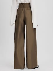 Reiss Khaki Maria Wide Leg Paper Bag Trousers - Image 5 of 6