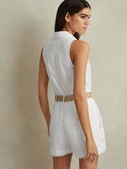Reiss Ivory Mila Linen Double Breasted Belted Playsuit - Image 4 of 5
