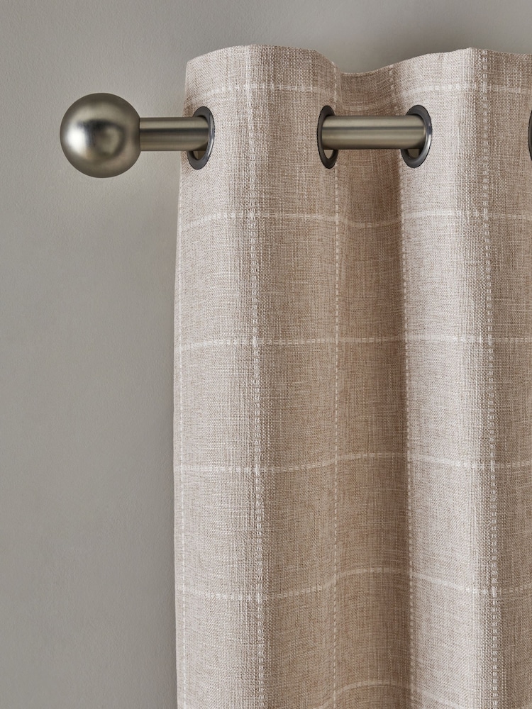Natural Windowpane Check Lined Eyelet Curtains - Image 1 of 5