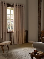 Natural Windowpane Check Lined Eyelet Curtains - Image 2 of 5